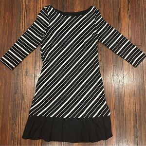 White House Black Market Skirted Striped Dress Sz M 3/4 Sleeve